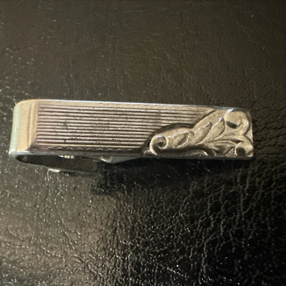 Vintage Sterling Silver Tie Clip Etched Design